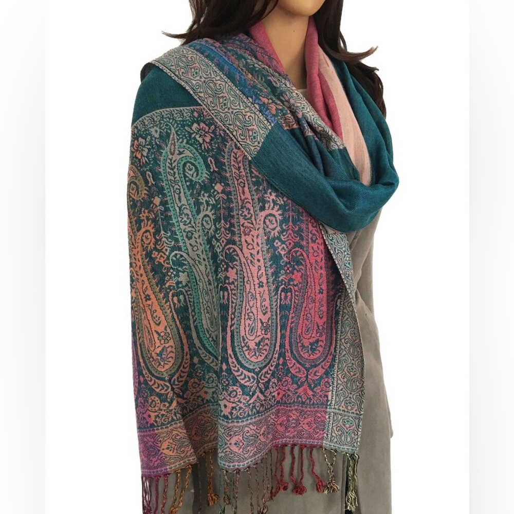 Paisley Pashmina Scarf With Reversible Stripe